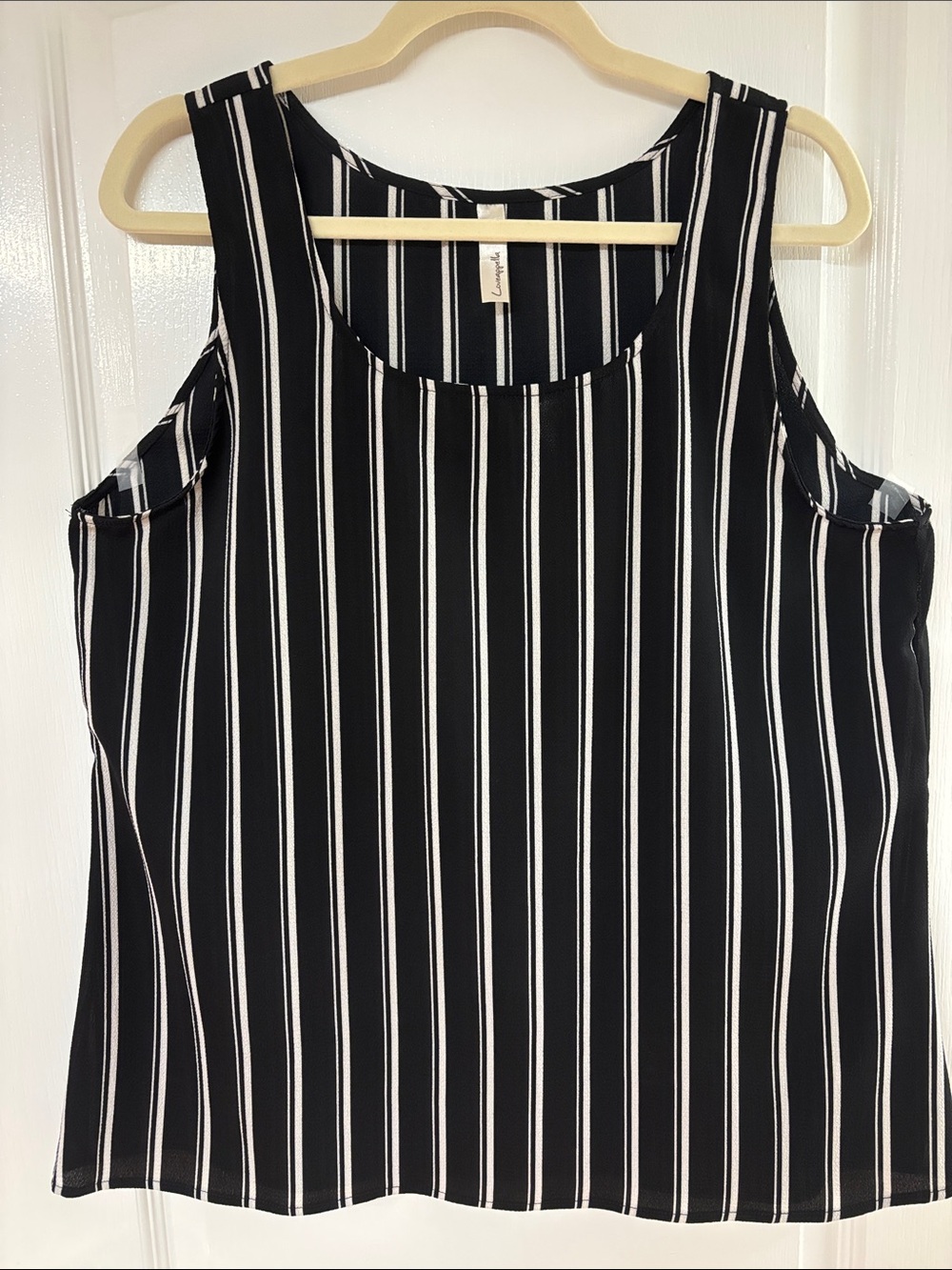 Loveappella Black and White Vertical Stripe Tank Top